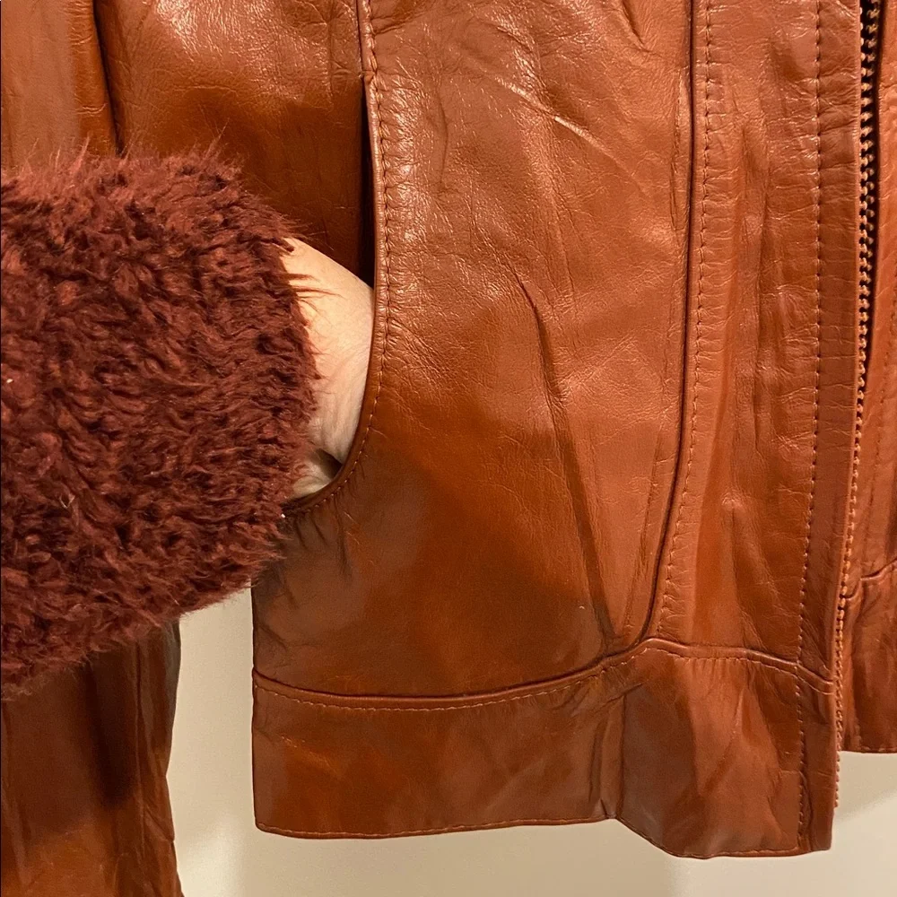 Vintage 70s Wilsons Cropped XS Leather Jacket  Brown Boho Indie Sleaze Made USA - Picture 5 of 7